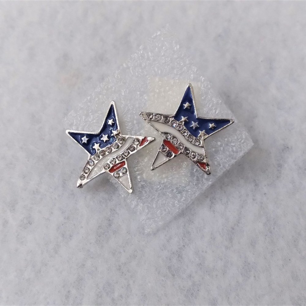 Brand New Red, White & Blue Stars & Stripes Patriotic Stud Earrings